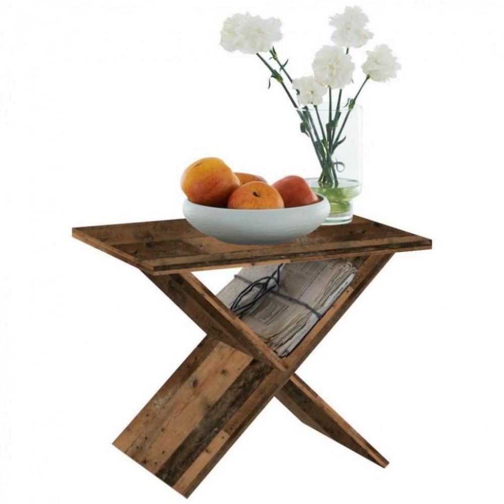 Table basse POITIERS coloris bois vieilli old style fonce piétement X 